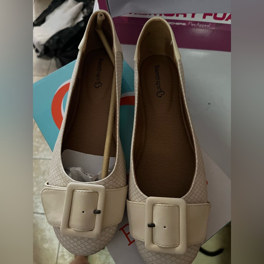 BareTraps Cream Flats with Square Buckle - Picture 1 of 5